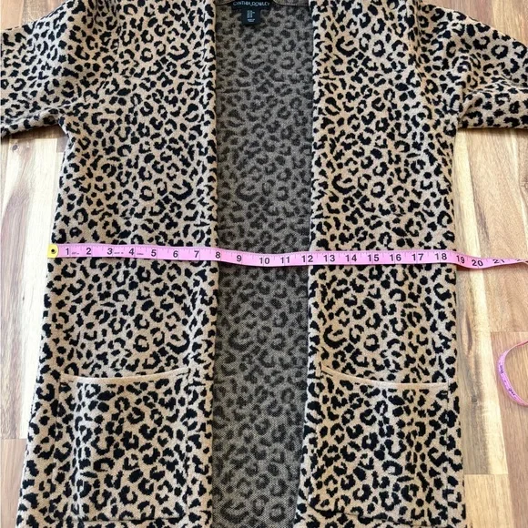 Cynthia Rowley Sz M Animal Cheetah Leopard Print Open Cardigan Tan Black Pockets - Picture 9 of 11